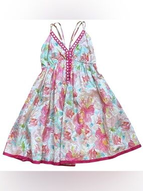 🌸Floral Cotton Pink & Pastel Watercolor Babydoll Cut Sundress by In Bloom S🌺